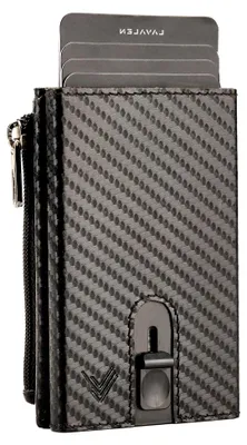 Produktbild von Geldbörse Herren Klein - Slim Wallet Leder mit RFID Schultz – Mini Portmonee - Wallets for Men - Kartenetui Herren & Damen - - Kreditkartenetui -Männergeschenke (Mit Tasche, Carbon)