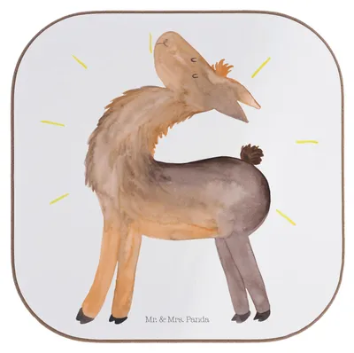 Produktbild von Mr. & Mrs. Panda Untersetzer Tasse Lama Stolz - Weiß - Geschenk, Tassen, Coaster, für Gläser, bieruntersetzer, Lamas, gläseruntersetzer, Beste Freundin, Familie, Family