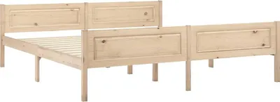 A light wood bed frame with a slatted base, shown from a side-diagonal angle against a white background.
