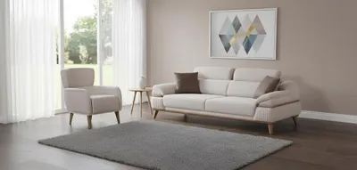 Immagine prodotto di Set divano moderno per soggiorno, 3 posti con poltrona abbinata, beige