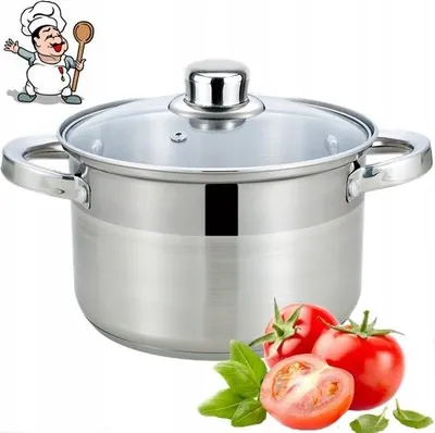 Zdjęcie produktu dla Garnki ze stali nierdzewnej 3,5 l, średnica 20 cm, seria SOLID STEEL, z pokrywką szklaną, do kuchenek gazowych i indukcyjnych