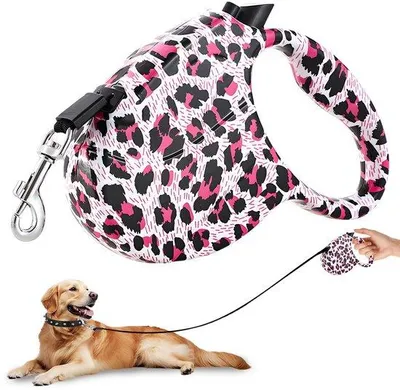 Produktbild von Unyqoos® Ausziehbare Hundeleine mit Leopardenmuster – Rollleine für kleine & mittelgroße Hunde bis 15 kg, robustes Nylon, verstellbare Länge, ergonomischer Anti-Rutsch-Griff