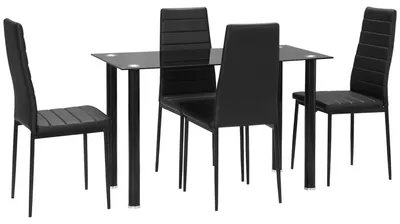 Produktbild von 5-tlg. Essgruppe Sitzgruppe Esstisch mit 4 Stš¹hlen. modernes Design. Glastisch. Schwarz