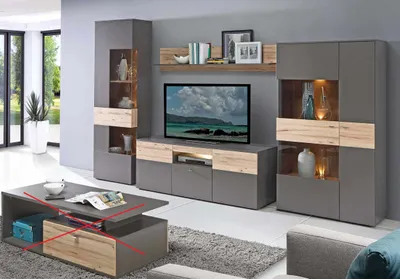 Produktbild von Wohnzimmerschrank COMO Grau mit Planked Eiche von Forte mit LED