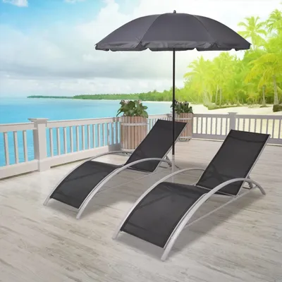 Produktbild von The Living Store Sonnenliegen mit Schirm Aluminium Schwarz