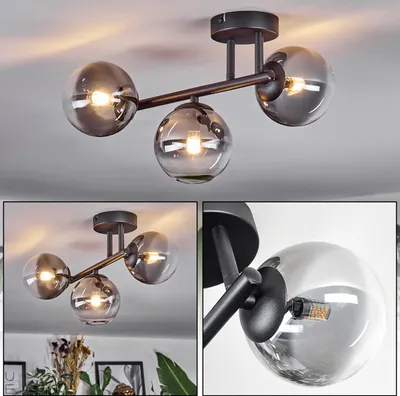 Produktbild von Isorella 3-flammige Deckenlampe aus Metall/Glas in Schwarz/Rauch/Klar