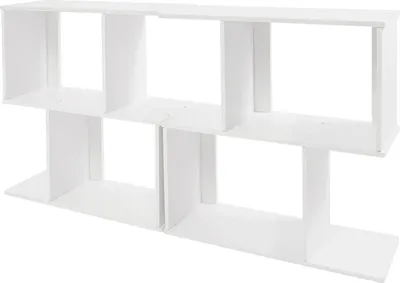 Produktbild von Geometrisches Bücherregal - 2‑stufiges Z‑förmiges Regal - Freistehend - PVC - 61×20,35×62,5 cm - 7,5 kg pro Ebene - Weiß