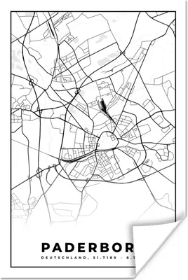 Produktbild von MuchoWow® Poster Paderborn - Karte - Stadtplan 60x90 cm - Wanddekoration
