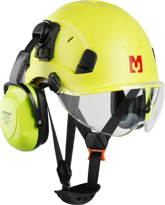 Image de Set de casques de sécurité Mustbau, EN397 casque de protection avec protection des oreilles et du visage, serre-tête réglable de 53 à 63 cm, matériau ABS durable