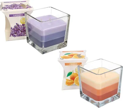 Obrázok produktu pre KOTARBAU® Sada 2 knôtov vonných sviečok v nádobe levanduľa + oranžová 2 knôty trojfarebná sviečka nápad na darček aromaterapeutická dekorácia doba horenia sviečok až 32 hodín