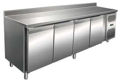 Produktbild von Gastro Kühltisch | Kühltheke Edelstahl | 312 Liter | 4 Türen | Aufkantung | Umluftkühlung | -2 bis +8°C