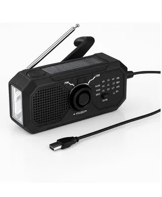 Produktbild von Solar-Notfall-Radio mit Wind-Opwindfunktion - Modell 2025 - Notfallset - Solar-Powerbank - Radio auf Batterien - Taschenlampe - Powerbank mit Solarenergie - Notfallradio - Schwarz