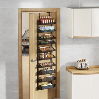Immagine prodotto di Scaffale portaspezie da appendere alla porta - Scaffale sospeso sopra la porta - 10 ripiani, regolabili - Acciaio - Organizer per cucina e dispensa - Nero