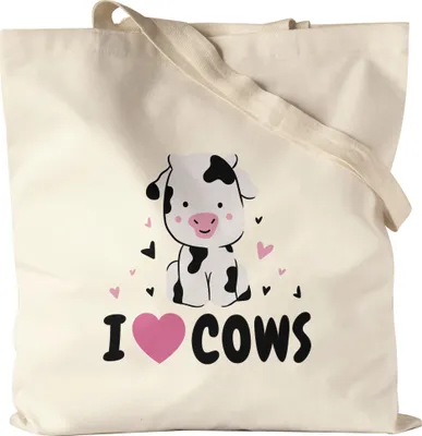 Produktbild von I Love Cows Jutebeutel Stoffbeutel Canvas Kuh-Fans Kuh-Liebhaber Milchkuh Landwirt Geschenkidee