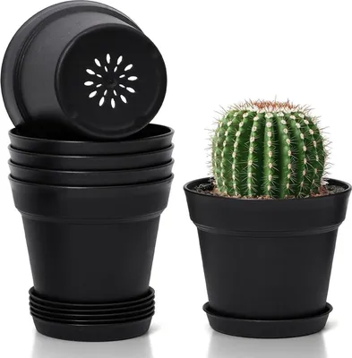 Image de T4U 12,5cm Pot de fleurs en plastique avec soucoupe, set de 6 pour succulentes et cactus