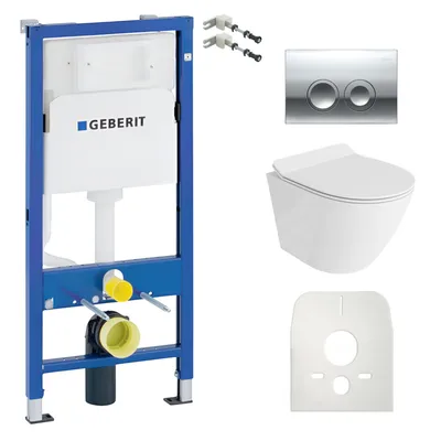 Produktbild von DOMINO Geberit Duofix Basic Vorwandelement + Wand-WC Tiefspül Sogo Slim Becken Weiß Spülrandlos + Bedienplatte Delta 25 für Doppelspülung |Komplettset