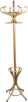 A freestanding coat rack with an umbrella stand.