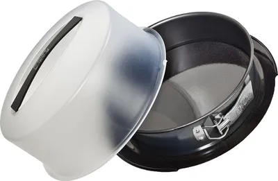 Immagine prodotto di Teglia Zenker con coperchio di trasporto Ø 28 cm DELUXE, teglia con base piatta smaltata e coperchio di trasporto, tortiera rotonda per torte umide da portare via (colore: nero metallizzato)