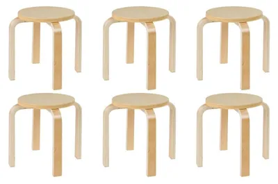 Produktbild von Kinderhocker - Beige - H 30 cm - Birkenholz - stapelbar - 6er Set