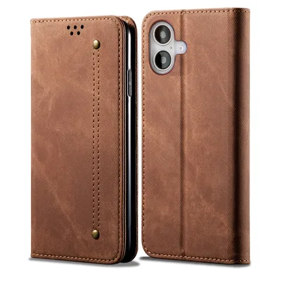 Immagine prodotto di Custodia per iPhone 16 Plus, custodia a portafoglio in pelle con chiusura magnetica e supporto marrone