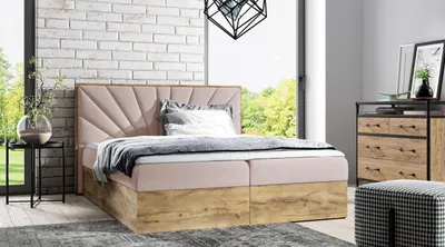 Obrázek produktu pro Čalouněná manželská postel 200x220 CHANTELLE 7 - dub wotan / růžová + topper