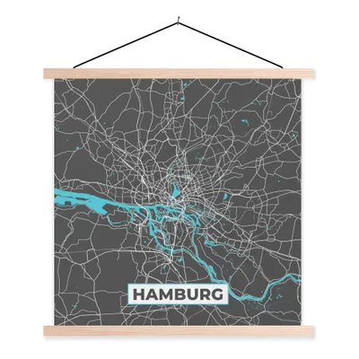 Produktbild von MuchoWow® Textilposter Stadtplan - Hamburg - Deutschland - Karte 40x40 cm mit holzfarbenen Rahmen - Posterleiste