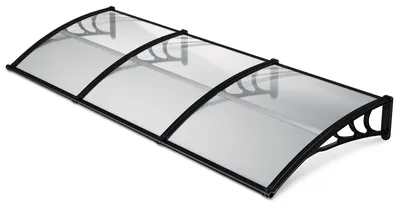 Zdjęcie produktu dla Vigevee, daszczyk nad drzwi wejściowe z rynną, 300 x 100 cm, poliwęglan, czarny/przezroczysty