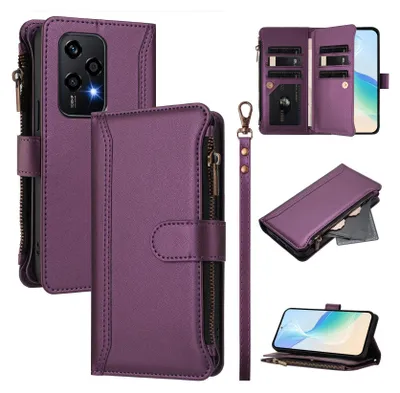 Produktbild von Handyhülle für Honor 200 Lite Reißverschluss Geldbörse Kunstleder Klapphülle mit Kartensteckplatz, Ständer, Handschlaufe Lila
