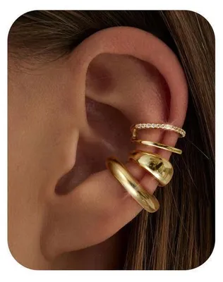 Produktbild von Ohrclips Damen Ohne Ohrlöcher 3 Stück Set Gold Silber | Fake Ohrringe Earcuffs Verstellbar Zirkonia