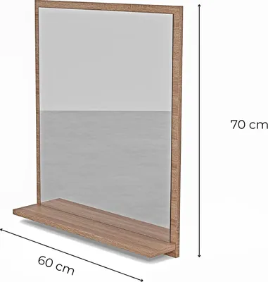Produktbild von Badspiegel mit Ablage Sonoma - H:70 x B: 60  cm - Bathroom Mirror - Moderner Badezimmer Spiegel Rechteckig - Wandspiegel mit Regal