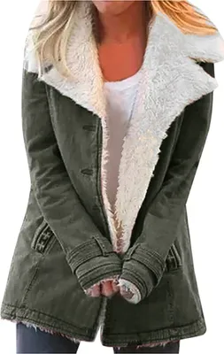 Produktbild von ASKSA Damen Winterjacke Lang Winterparka Winter Warm Fleecejacke, Grün, 2XL