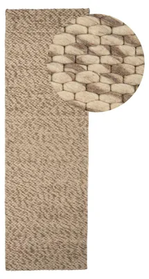 Produktbild von Wollteppich Sina weicher handweb Teppich Natur Läufer Hellbraun meliert 80x400 cm | Zeitloser Wollteppich für Wohnzimmer, Schlafzimmer & Kinderzimmer