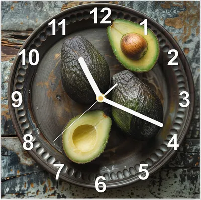 Produktbild von Wanduhr aus Glas mit Motiv Avocados Holzteller- 30 x 30 cm - inkl. Aufhängesystem