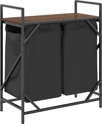 Image de Panier à linge à 2 compartiments avec étagère chêne brun