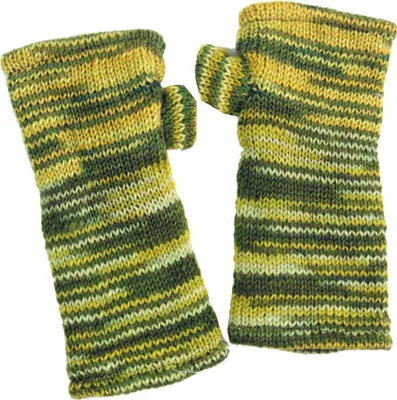 Produktbild von Handstulpen, Handgestrickte Wollstulpen aus Nepal, Melierte Armstulpen, Pulswärmer - Lemon, Uni, Grün, Wolle, Handschuhe & Handstulpen