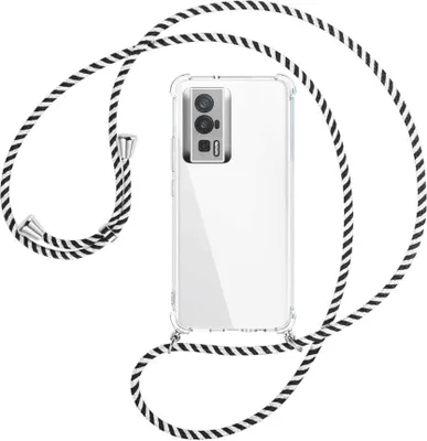Produktbild von Handykette Backcover-Schutzhülle mit Band (Metall silberfarben) für Xiaomi Poco F5 Pro (6.67'') - schwarz/weiß gestreift