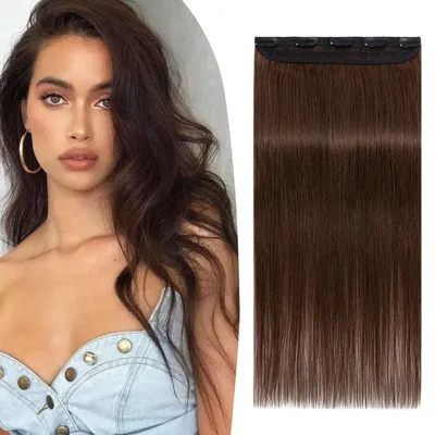 Obrázek produktu pro Clip-in prodlužovací vlasy, přírodní hnědé, 55 cm, 55 g, 5 sponek, prodlužování vlasů Remy