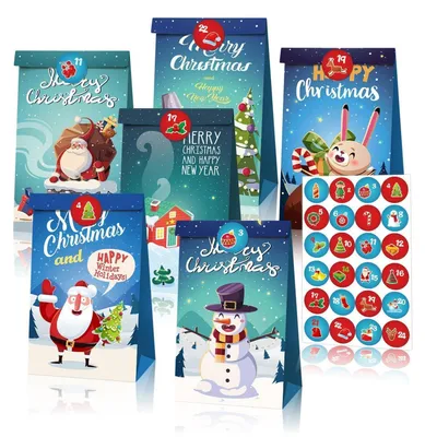 Produktbild von Adventskalender zum Befüllen 24 Stück mit 48 Aufklebern 22 x 12 x 8 cm Kraftpapier 6 Designs