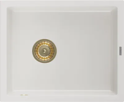 Produktbild von Mexen Pedro 1-Becken-Granit-Spüle 560 x 460 mm, Weiß, Siphon Gold - 6508561000-20-G