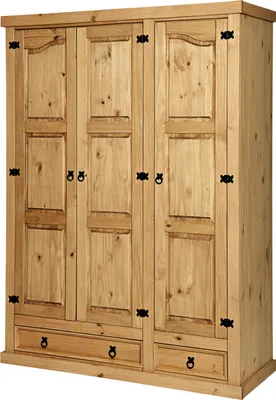 Produktbild von Möbilia Kleiderschrank | mit 3 Türen, 2 Schubladen | Kiefer-Holz massiv | naturfarben gewachst | B 151 x T 56 x H 205 cm | 19020067 | Serie SCHRANK