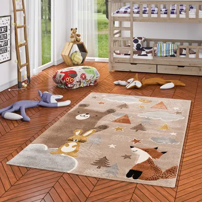 Produktbild von Kinder Teppich Maui Kids Fuchs und Bär Beige Braun, Größe:120x170 cm