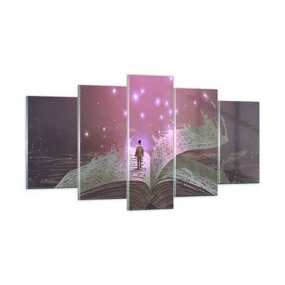 Produktbild von Bilder auf glas - Fantasy Buch - 160x85cm - Glasbilder - Wandbilder - Bilder - Kunstdruck - zum Aufhängen bereit - Wanddekoration aus Glas - Glas Bilder - Wandbild auf Glas - 5 Teile - GEA160x85-4010