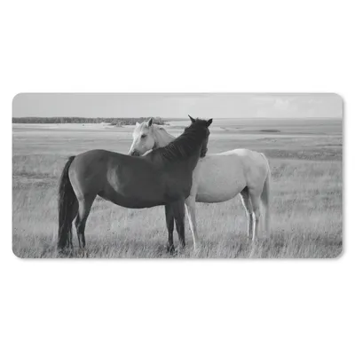 Produktbild von MuchoWow® Mauspad Mousepad Pferde - Tiere - Porträt - Schwarz-Weiß - Landleben 60x30 cm - Mousepads - Maus Mat - Pad - Mausunterlage - Nachhaltig