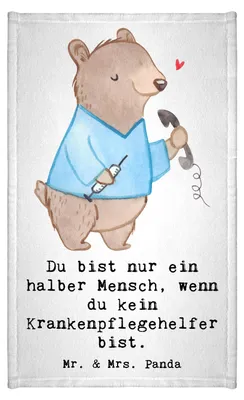 Produktbild von Mr. & Mrs. Panda Handtuch Krankenpflegehelfer Herz - Weiß - Geschenk, gäste wc, Ausbildung, Spruch, Beruf, Lustig, frottierhandtuch, Baumwollhandtuch, Witzig, Gästetuch