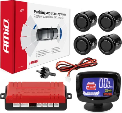 Imagen del producto de AMiO 01578: Sensor de asistencia para estacionamiento trasero, con tecnología LED-GRAF, 4 sensores, frecuencia de 40 kHz, alcance de 2.5 metros