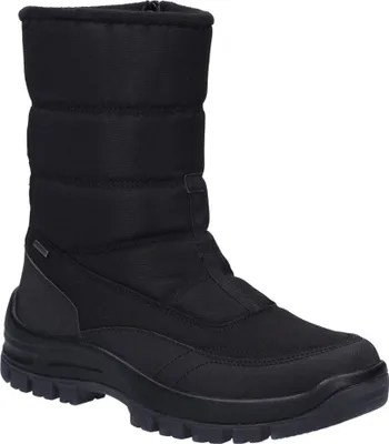 A black winter boot.