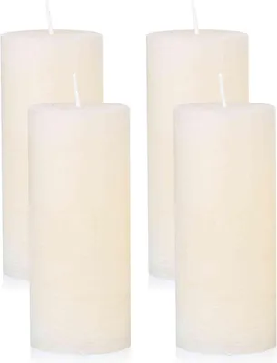 Productafbeelding van Rustieke adventskaarsen, crème, set van 4, Ø 6 x 14 cm, stompkaarsen van was voor kerstdecoratie, adventskrans en tafeldecoratie
