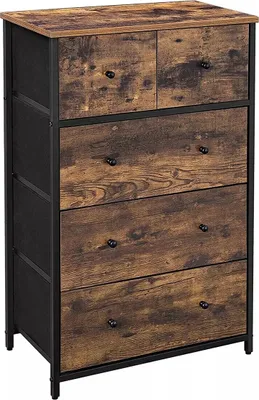Produktbild von In And OutdoorMatch Kommode Maud - Aufbewahrungsschrank - Stoffschubladen - mit MDF-Front - Industriedesign - Flur - Wohnzimmer - Vintage Braun/Schwarz