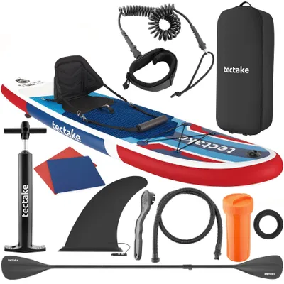 Produktbild von tectake® Stand-Up Paddle Board aufblasbar 200 kg Belastbarkeit, Kajak-Sitz, 2in1 Aluminiumpaddel, Fußschlaufe, Funktionsschlüssel, Luftpumpe, 2 Repara