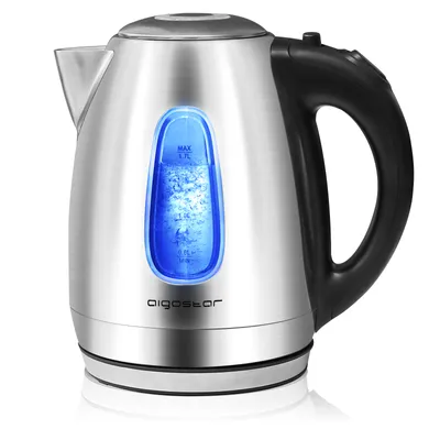 Image de Aigostar - Bouilloire en acier inoxydable avec éclairage LED, 2200 watts avec 1,7 litres de grande capacité, base 360°, protection contre l'ébullition, sans BPA.